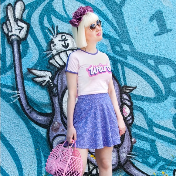 *Old School Oaf* Lazy Oaf Purple Print Skater Skirt - Picture 2 of 11